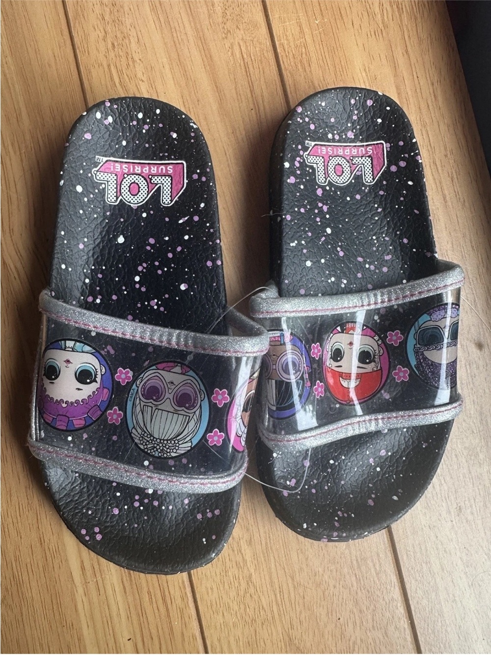 L.O.L. Surprise! Black & Pink Kids Slide Sandals with Character Print
